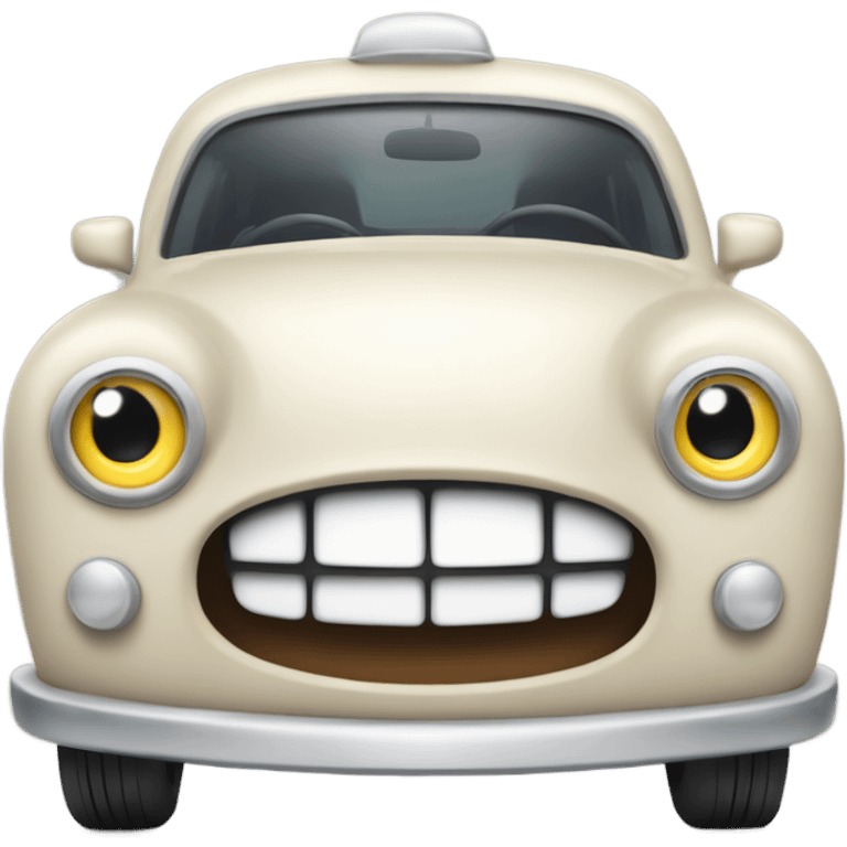 A cheerful cartoon car with smiling headlights and happy eyes on the windshield. emoji