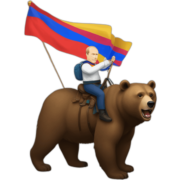 Vladimir putin with pride flag riding on a bear emoji