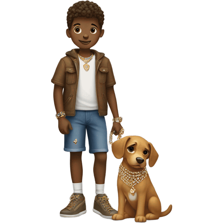 boys with dog and jewelry emoji