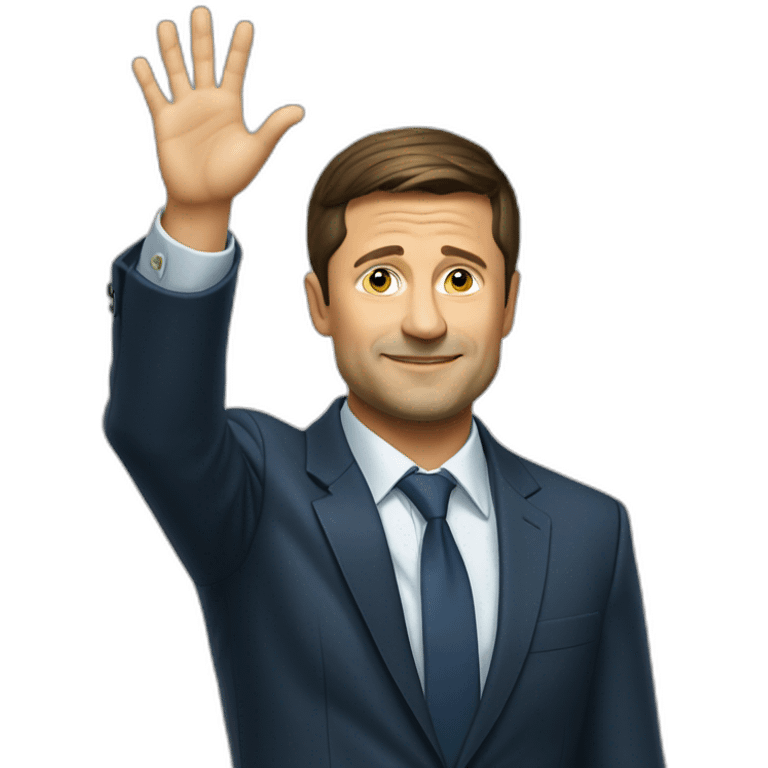 Zelensky raises his right hand to the horizon emoji