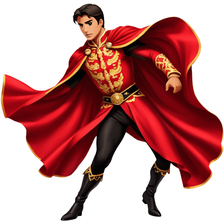 ​Cinematic Spanish Matador Holding a Red Cape, rendered with dynamic motion blur and vivid, high-contrast lighting, emoji