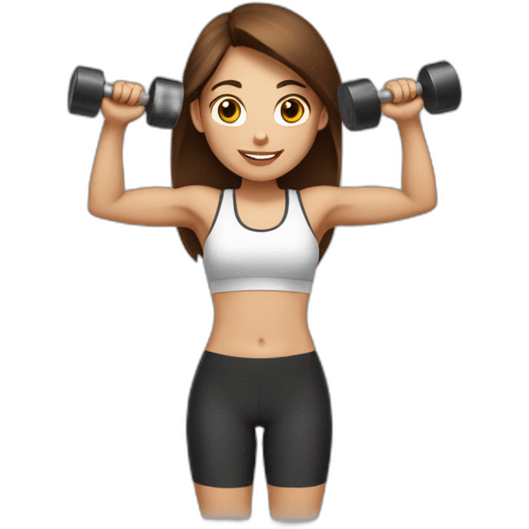 White fitness girl with brown hair with dumbbells in their hands emoji