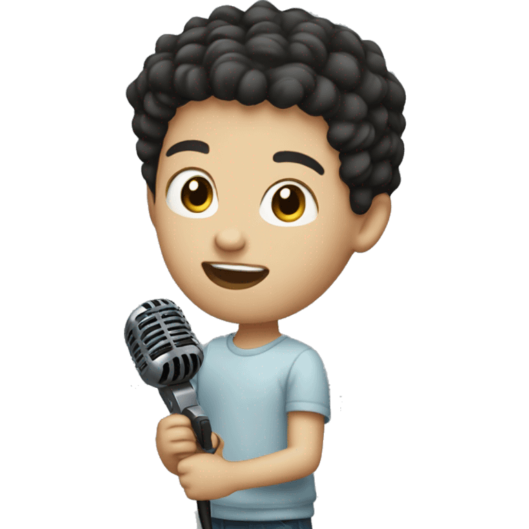 White Kid dark hair holding a microphone  emoji