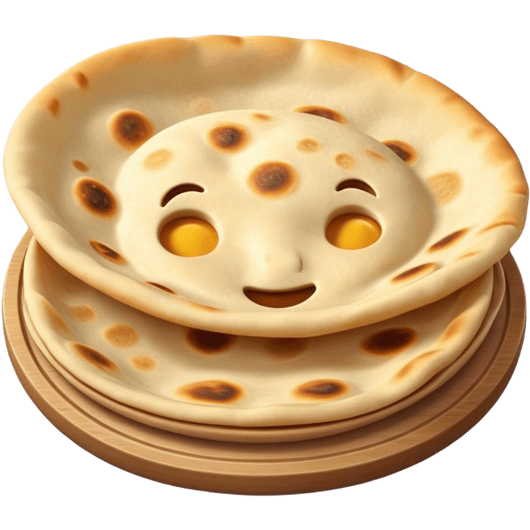 Cinematic Realistic Roti Dish Emoji, showcasing freshly made flatbread rendered with lifelike detail and warm natural lighting. emoji