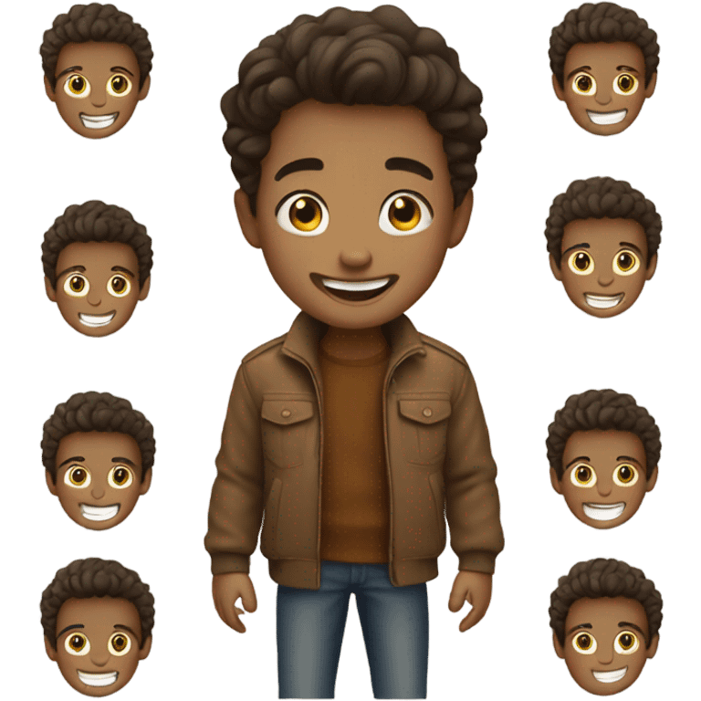 smiling boy in brown jacket emoji