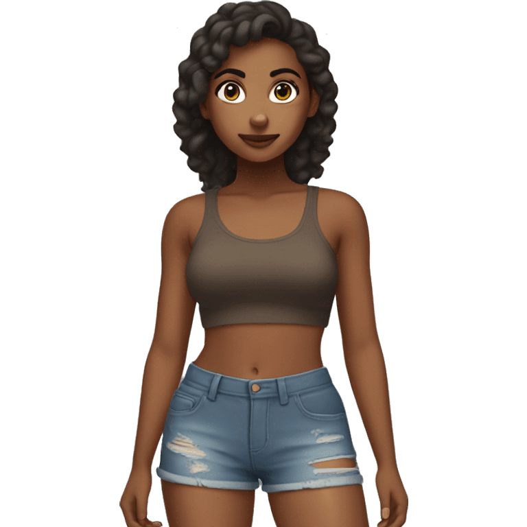  brown girl with cropped top and booty shorts emoji