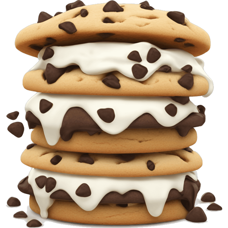 ice cream cookie sandwich.  two chocolate chip cookies, with thick vanilla ice cream inbetween, covered in chocolate chips emoji