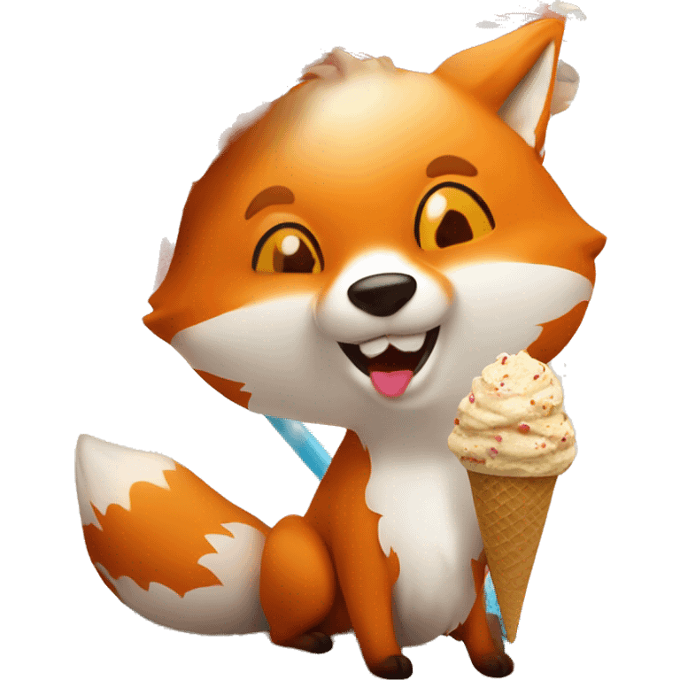 Fox with ice cream in sun at beach emoji