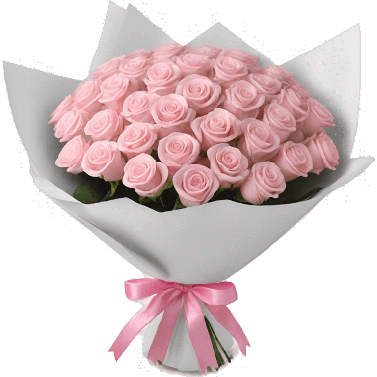 100 light pink bouquet of roses wrapped in white wrapping paper with pink bow emoji