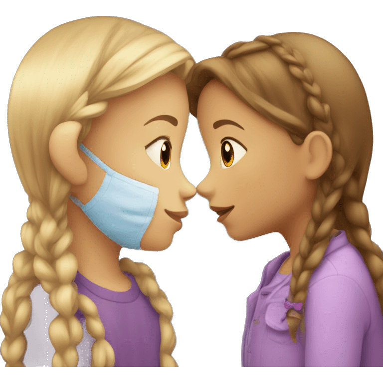 two children, a little girl kissing another little girl emoji