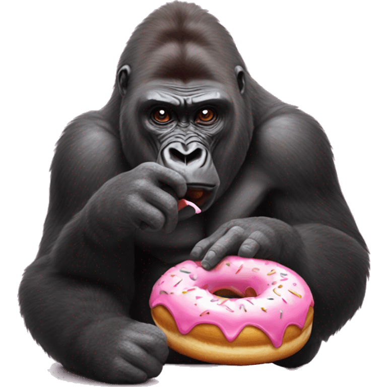 Gorilla eating a donut with pink long nails emoji