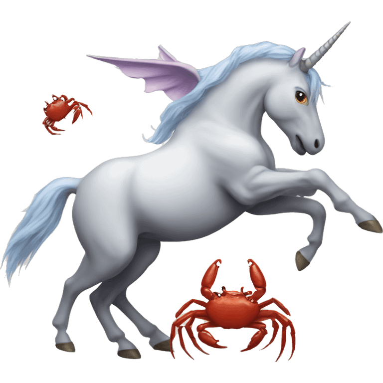 Unicorn fighting two crabs emoji