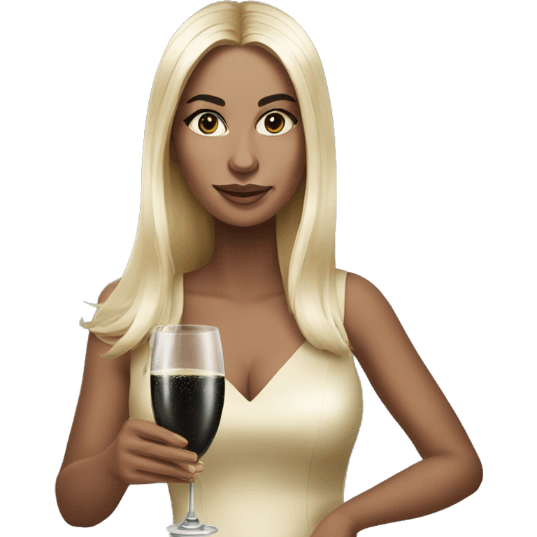 Hyperrealistic woman with black long hair drinks champagne emoji