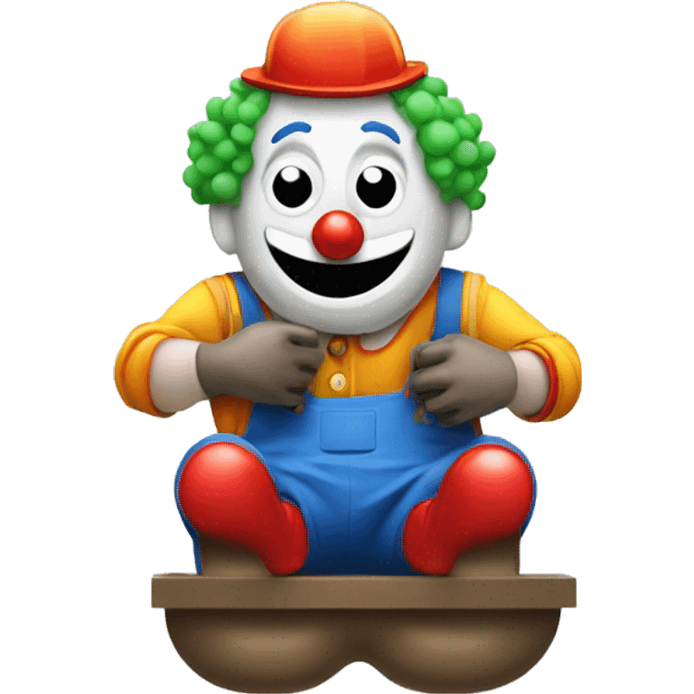 clown face emoji as a plumber sitting and fixing pipe emoji