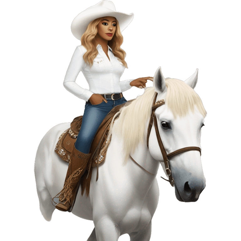 beyoncé wearing a white cowboy hat riding a white horse emoji