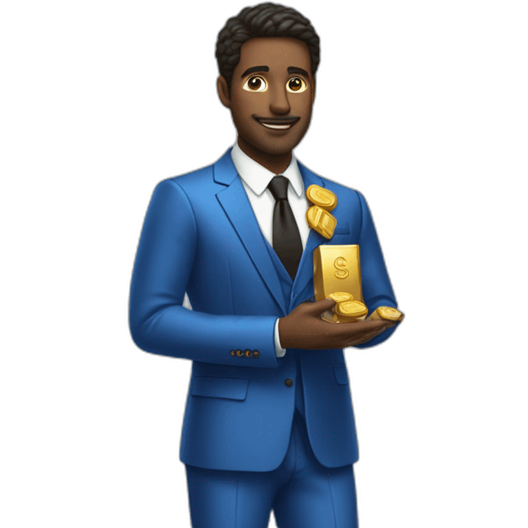 Posh-man-with-blue-suit-offering-goldbar emoji