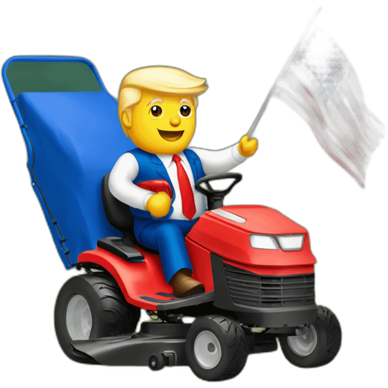 Donald Trump riding red white and blue colored lawnmower emoji