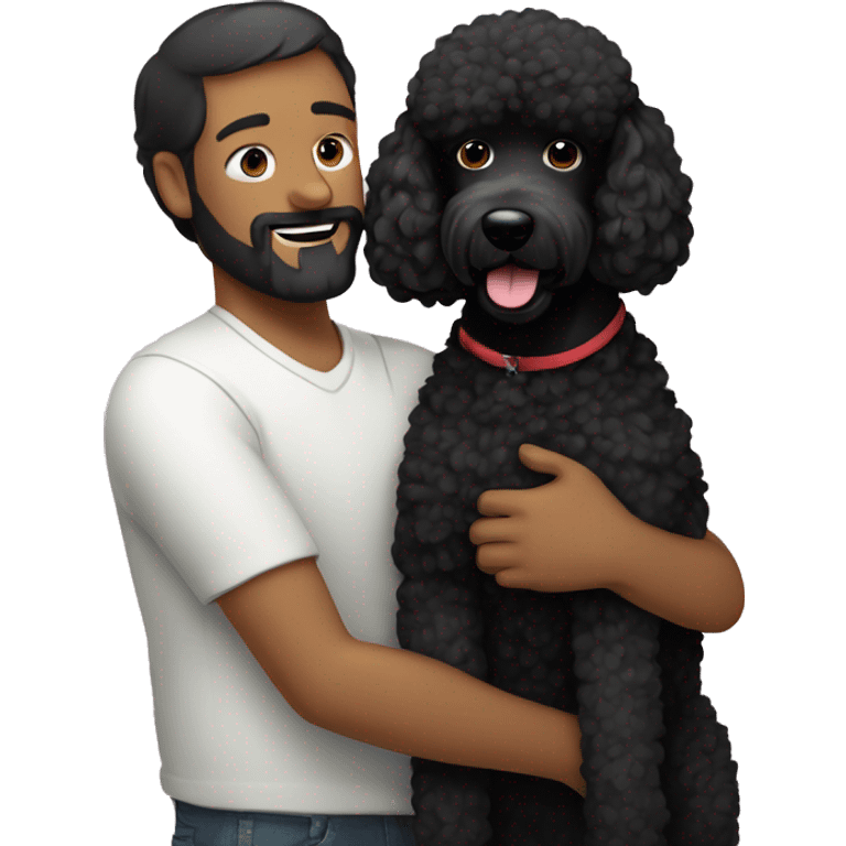 Man with black haired and beard hugs her Black-Poodle-Black-dog emoji