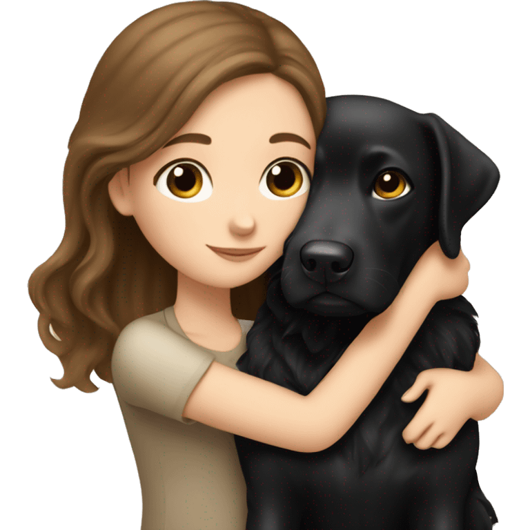 long brown hair white girl cuddling a cute black Labrador  emoji