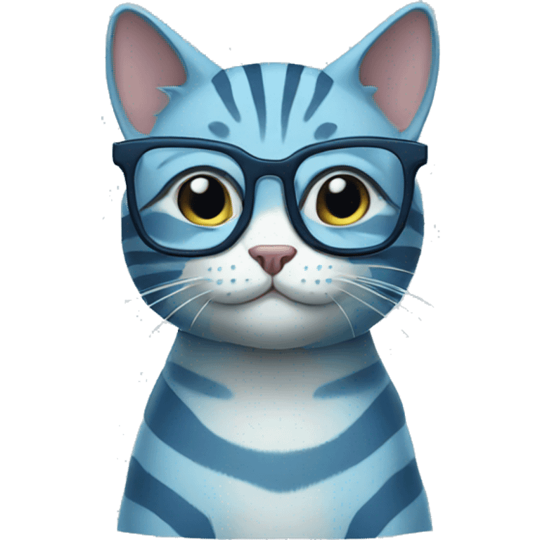 striped blue cat with glasses emoji