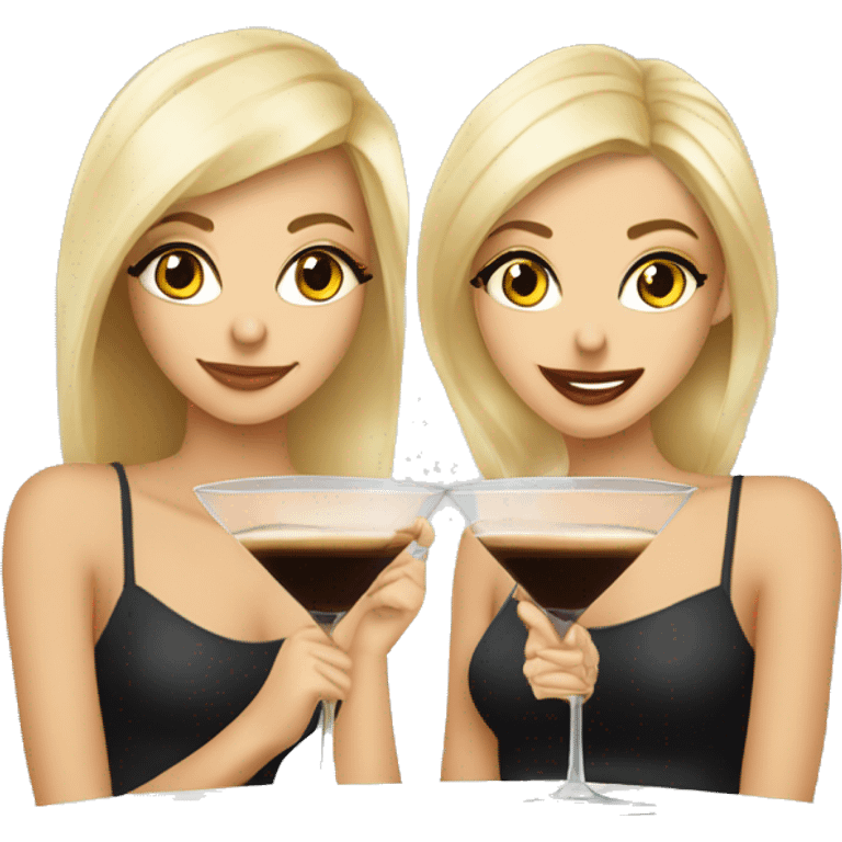 Two blonde girls in their 20s drinking espresso martinis in cocktail glasses emoji