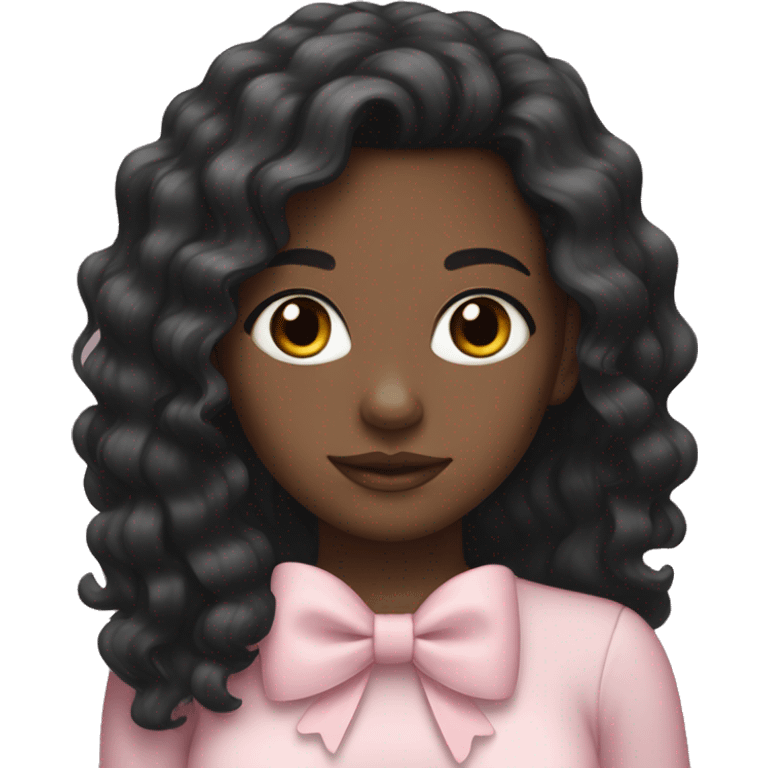 Black girl with long wavy black hair wearing a pale pink bow emoji