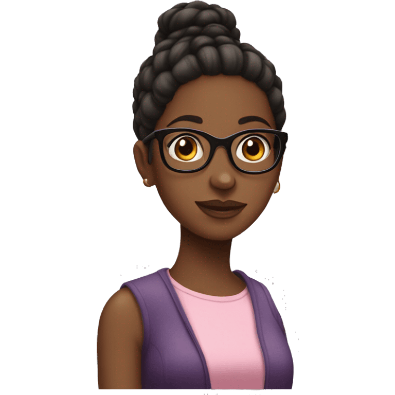 Black girl with bun hair and glasses and big mims emoji