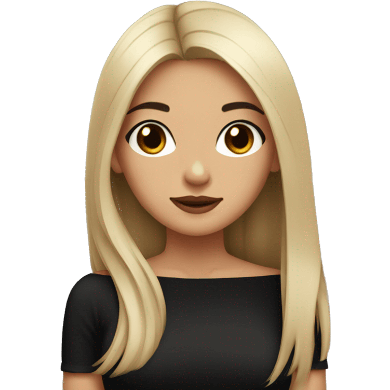 portrait of a girl brown with long black straight hair wearing a black off shoulder top emoji