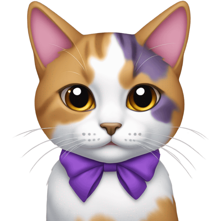 Calico cat with purple bow emoji