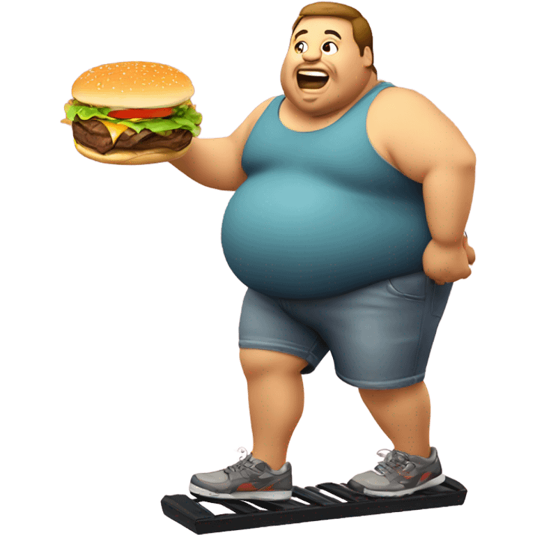 Fat guy eating a cheeseburger while on a pogo stick emoji