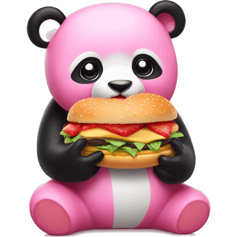 pink panda eating strawberry burger emoji