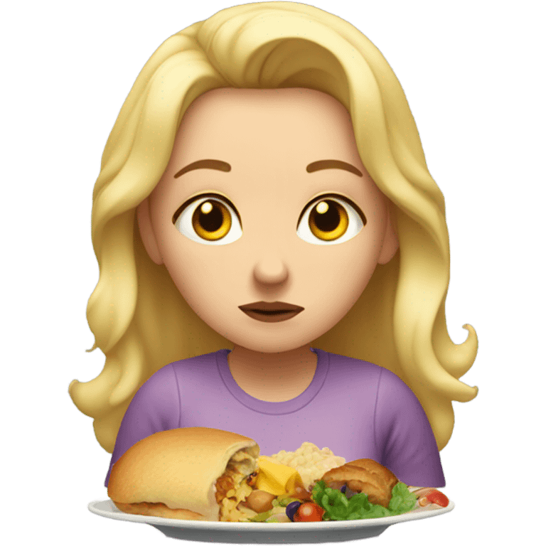 overweight blondie woman sad crying plate food emoji