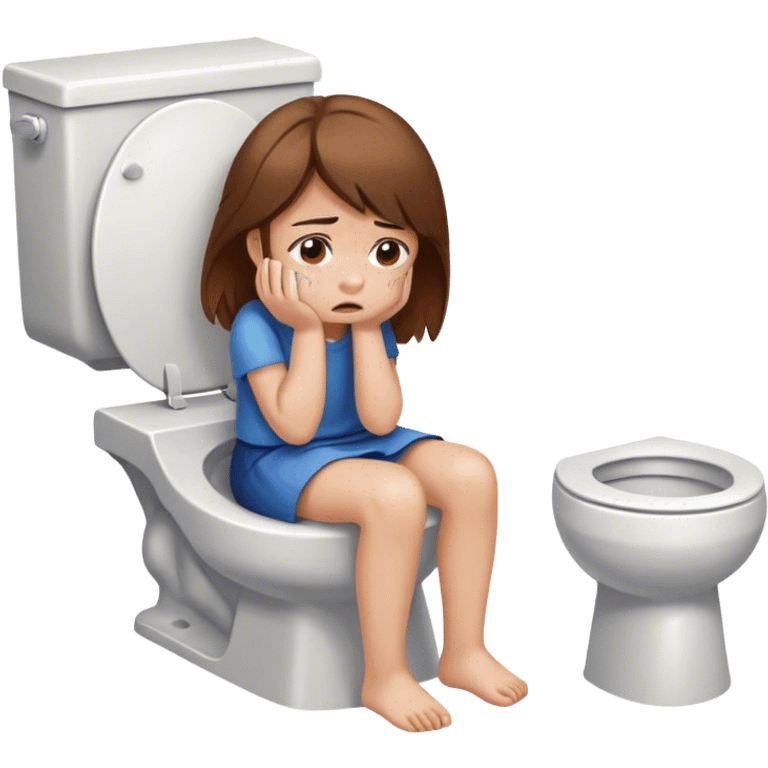 A girl with brown hair sat on the toilet crying  emoji