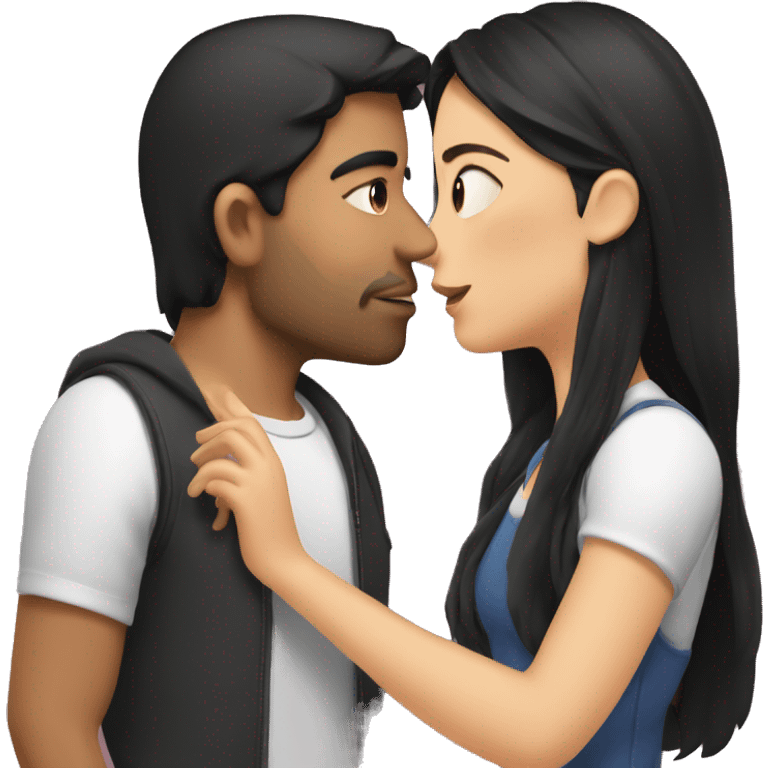 A guy with dark hair kisses a girl with long dark hair on the cheek emoji