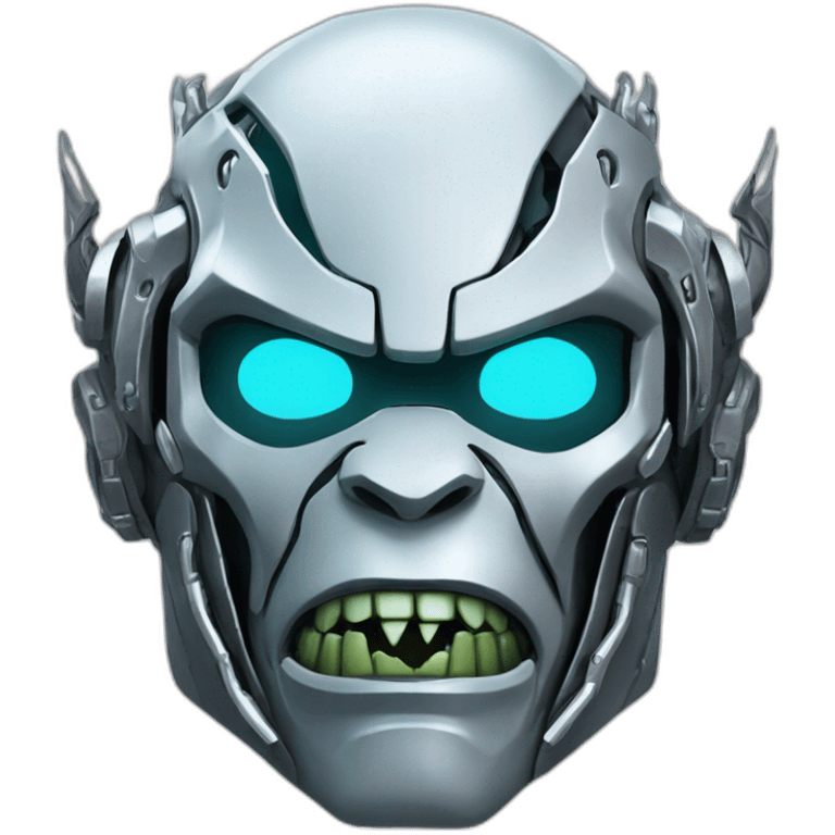 Cyber futuristic silver orc robot face with orc tusks emoji