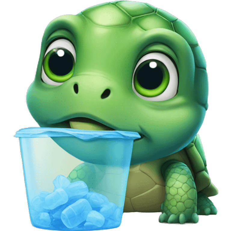 Turtle sad, eating plastic emoji