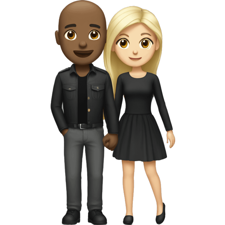 Girl with blonde and brunette hair with black bald man boyfriend emoji