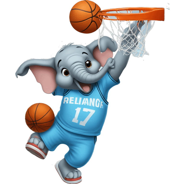 Elephant dunking a basketball in light blue jersey emoji