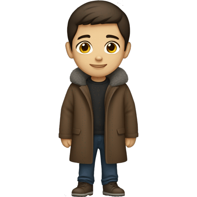 winter, christmas, hispanic, short brown hair, boy, brown eyes, child, full body, brown coat emoji