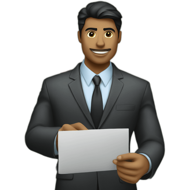 black hair businessman in front of a target money fugitive and arrow going up emoji