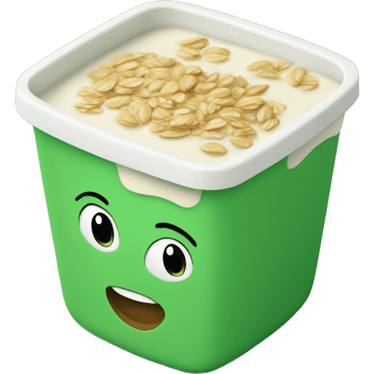 a green square yogurt pot with oats inside emoji