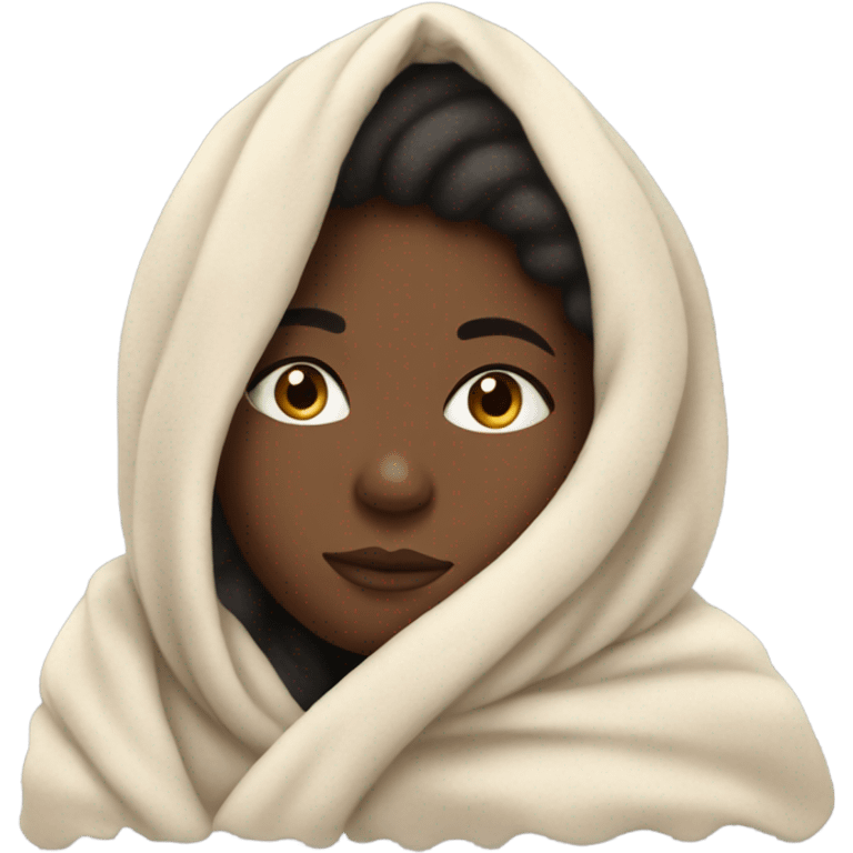 Black girl wrapped up in blanket emoji