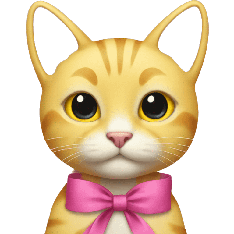 yellow cat wearing a pink ribbon emoji