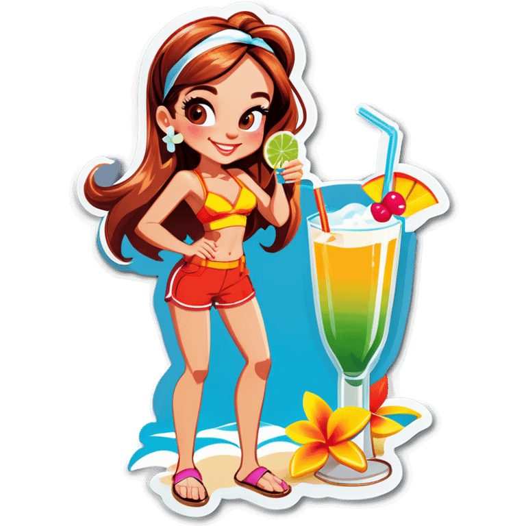 Annemarie drinking a tropical cocktail at the beach emoji