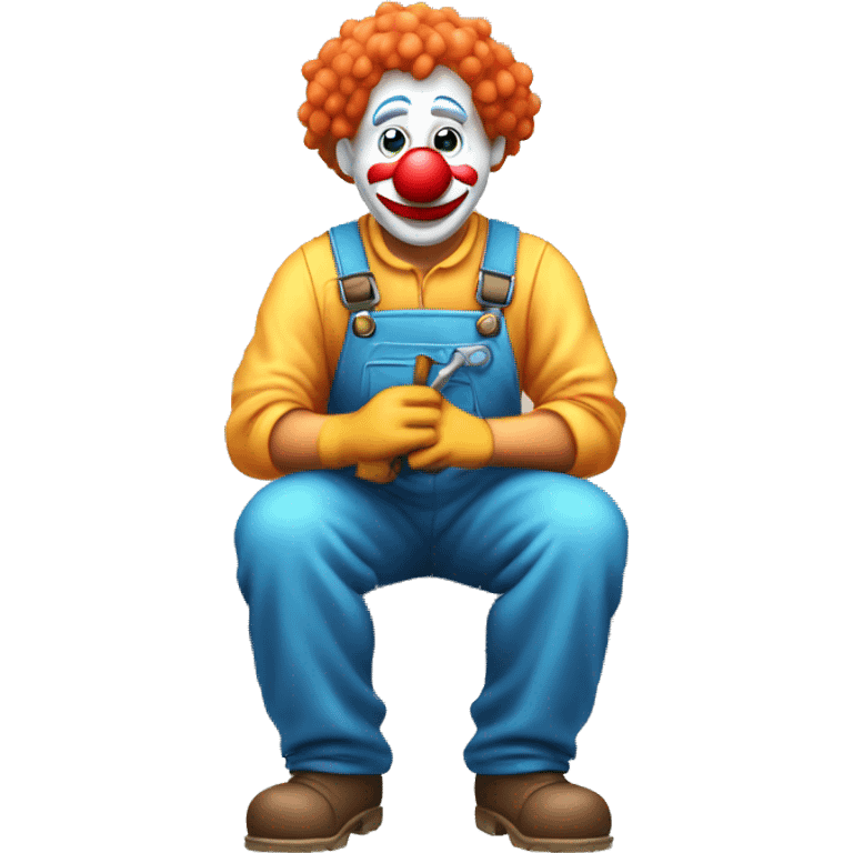 clown face emoji as a plumber sitting and fixing pipe emoji