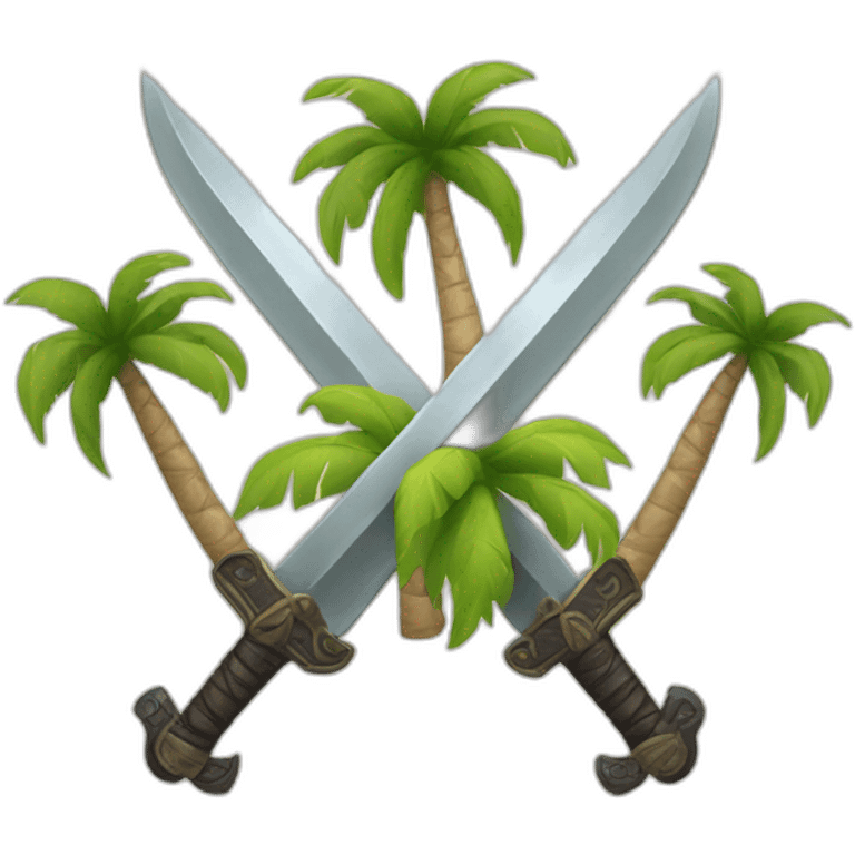 two crossed swords with a palm tree in the middle emoji