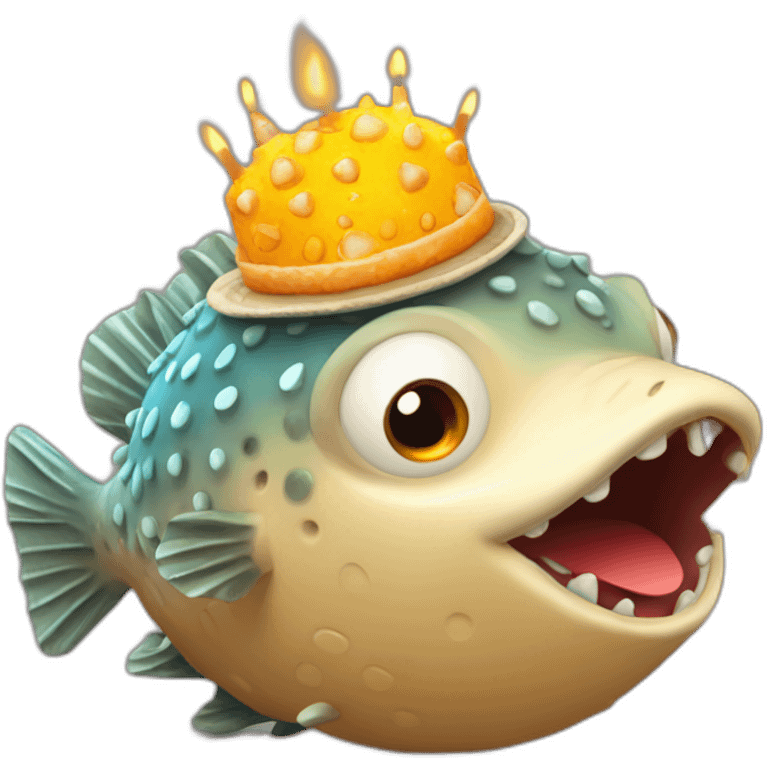 blowfish searing happy birthday hat “Priya” emoji