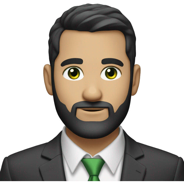 Finance guy, short black hair, green eyes, suit, beard like 3 days, white skin. crewcut emoji