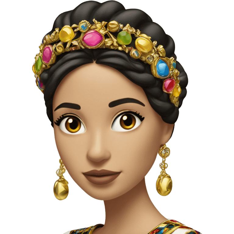 Dolce and Gabbana Italian model with dark hair and headband with colourful ornament and golden detais  emoji