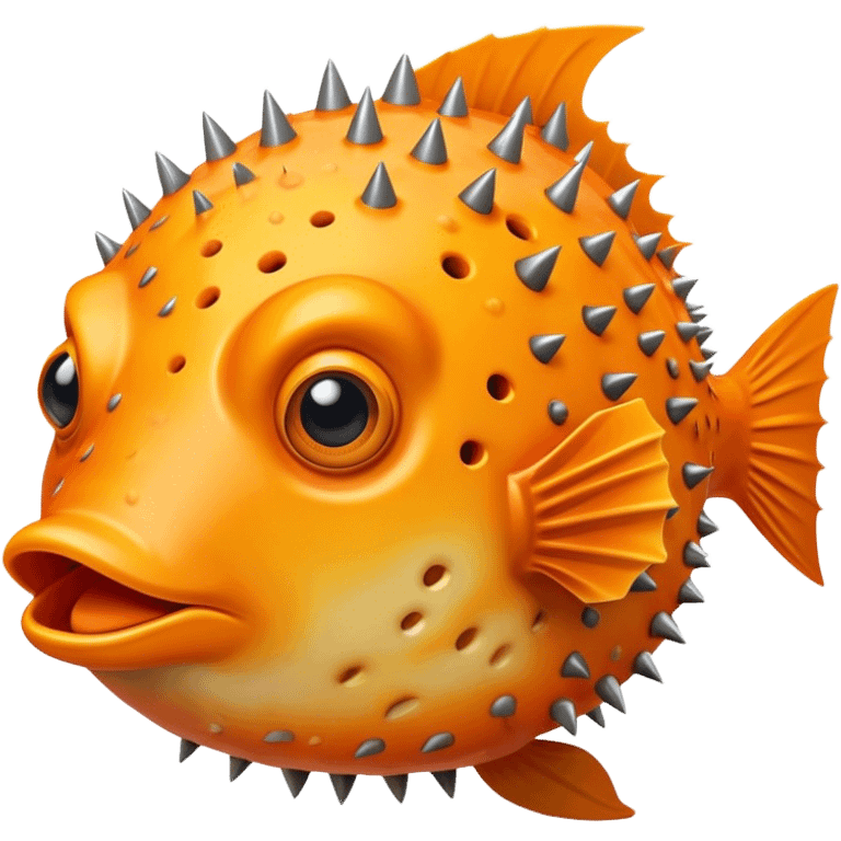 All Orange Blowfish facing forward with spikes out emoji